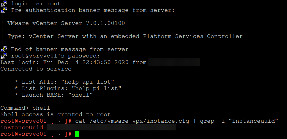 Quick Tip: Get vCenter Instance UUID via SSH