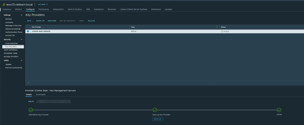 VCSA: vSphere Native Key Provider Settings