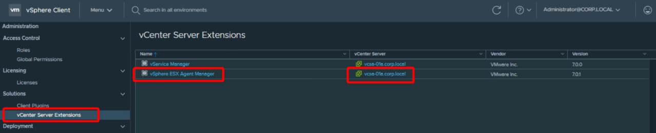 Open "vSphere ESX Agent Manager"