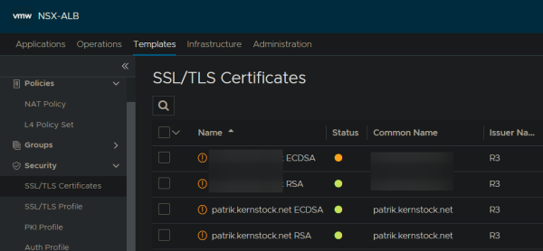 SSL/TLS Certificates List in Controller SSL/TLS Certificates List in Controller