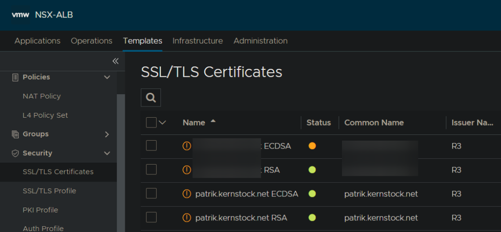 SSL/TLS Certificates List in Controller SSL/TLS Certificates List in Controller